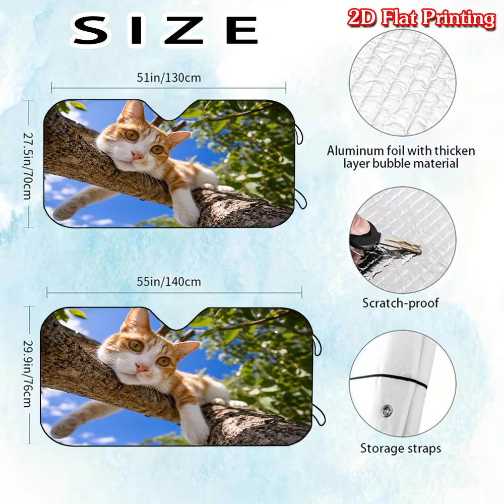 1pc, Two-Dimensional Flat Print Featuring A Colorful Cat Lounging On A Branch. This Car Windshield Sun Visor Is Both Functional