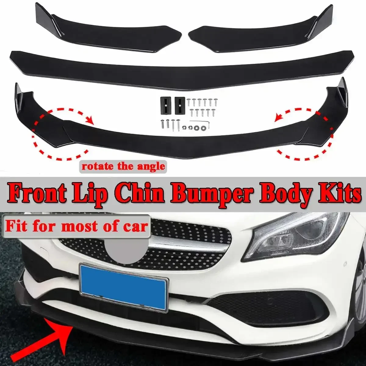 

3pc Black Universal Car Front Lip Bumper Splitter Diffuser Protection Fins Body Spoiler Kits For Ford For Benz For BMW Body Kit