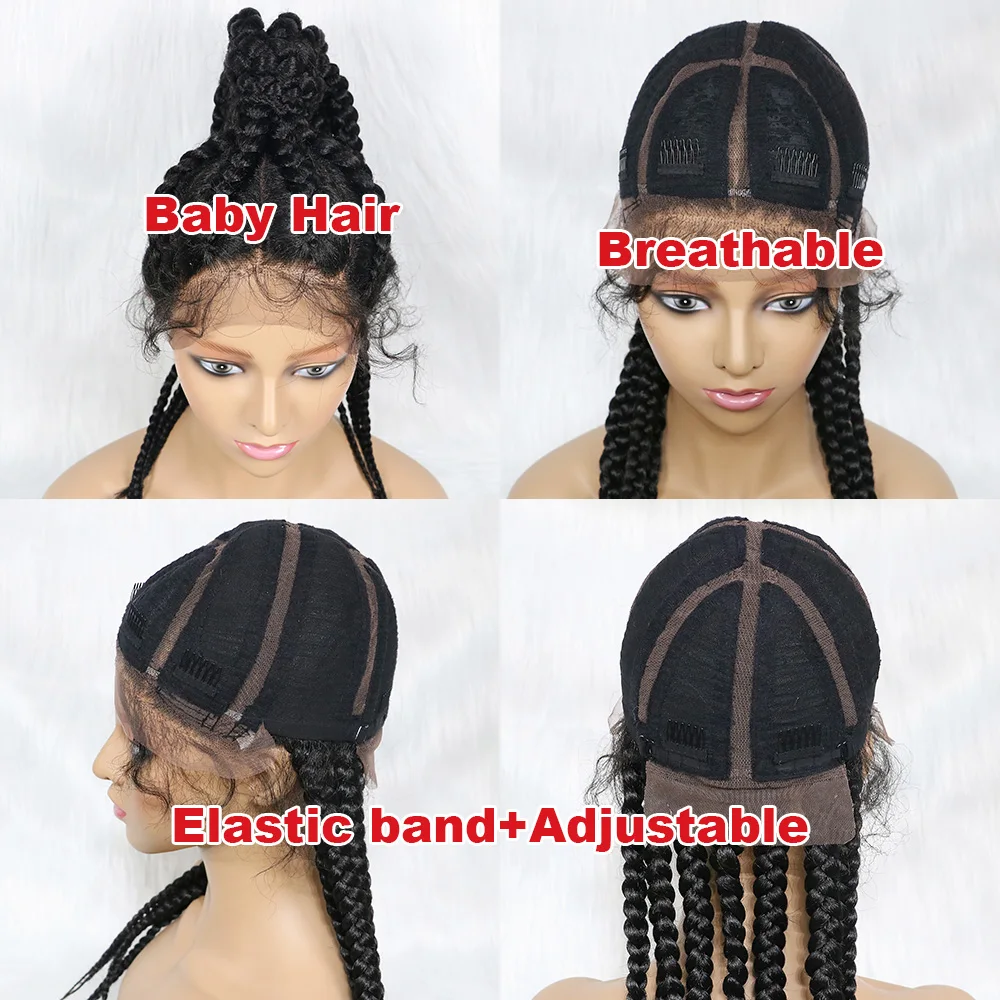 KIMA Synthetic Updo Braided Wigs Lace Front Wig 8 Dutches Ponytails Braids with Baby Hair for Black Women