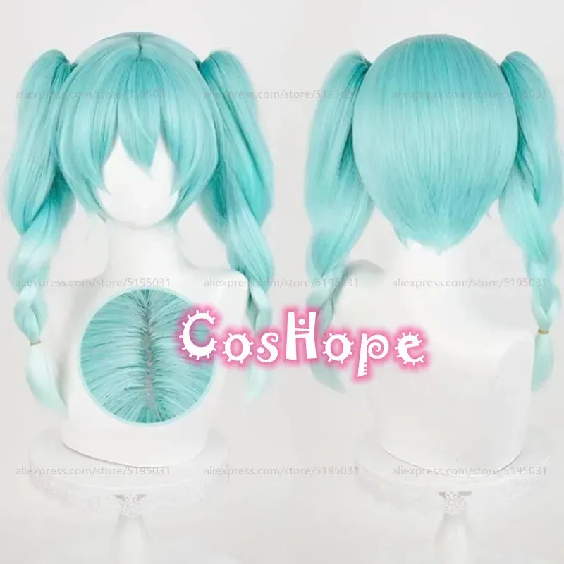 Riri 2025 Miku Bunny 45cm pre trenzado con doble cola de caballo gradiente cian peluca Cosplay Anime sintetizador resistente al calor