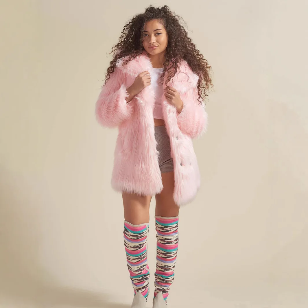 الحلو الوردي المرأة الشتاء فرو المنك سترة واحدة الصدر مقنعين الدب الأذن طويلة فو الفراء معطف لسيدة شيك الإناث الفراء أسفل معطف #1