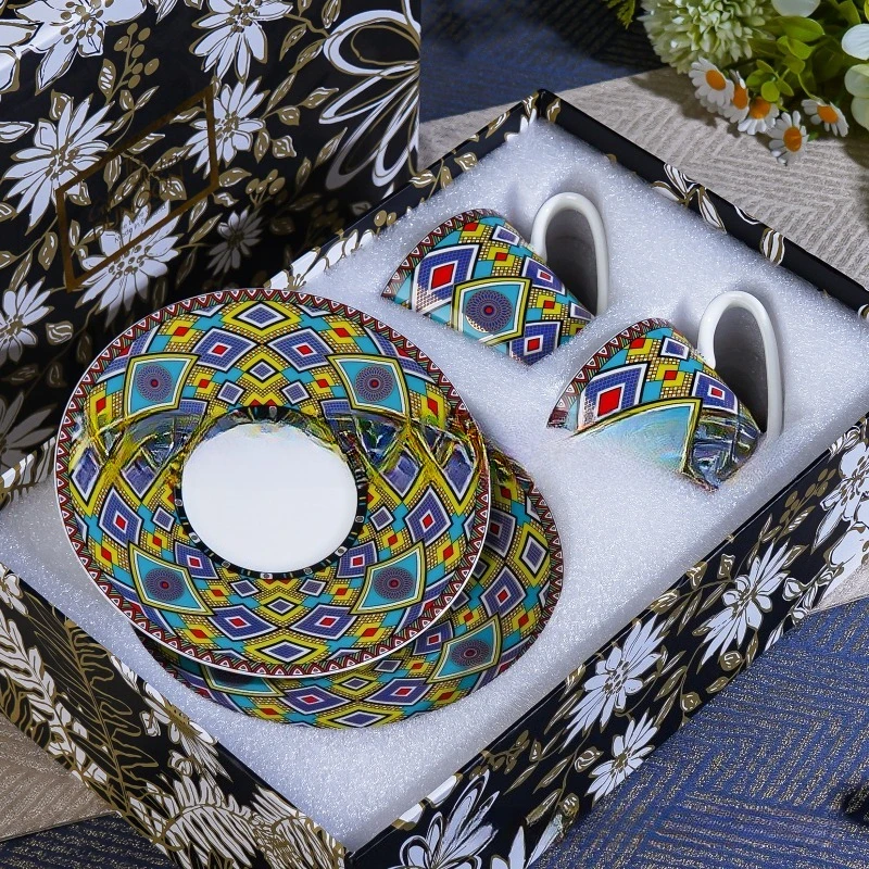 New High End 250ml Ceramic Coffee Mug Dragon Tiger Phoenix Vintage Pattern Afternoon Tea Cup Elegant Porcelain Gift For Home