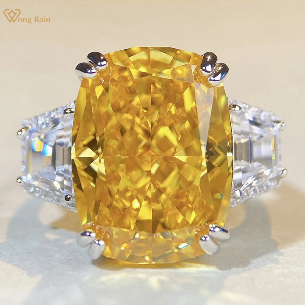 

Wong Rain 100% 925 Sterling Silver Crushed Ice Cut 12*16MM Lab Sapphire Citrine Gemstone Fine Ring for Women Engagement Jewelry