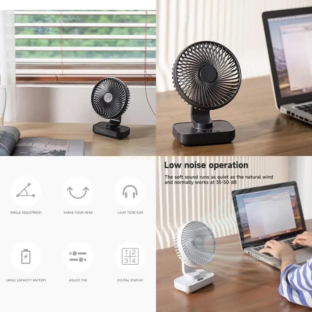 

Quiet Desk Fan Camping Fan with 4 Speeds and Oscillation for Home Office Travel Large Multidirectional