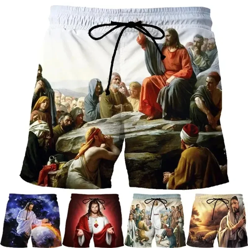 Pantalones cortos con estampado 3d de Jesús para hombre y mujer