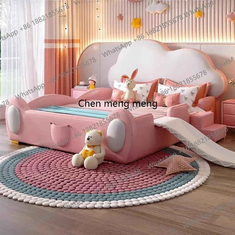 Nature Wooden High Bed Double Nordic Princess Bedframe Frame Children Bed Girl Modern Sleeping Muebles Para Dormitorio Furniture