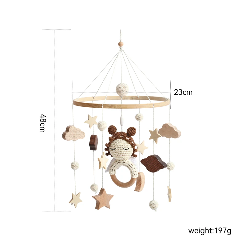 เปลไม้มือถือ Baby Bed Bell Rattle ของเล่นโครเชต์ Angel จี้มือถือแขวนทารกแรกเกิด Soothing อารมณ์ Bed Bell แขวนของเล่น