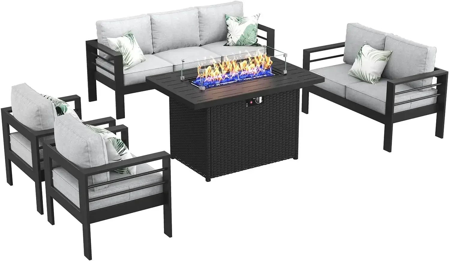 

Aluminum Furniture Set with Fire Pit Table, Patio Sectional Conversation Chat Sofa Modern Seating Set