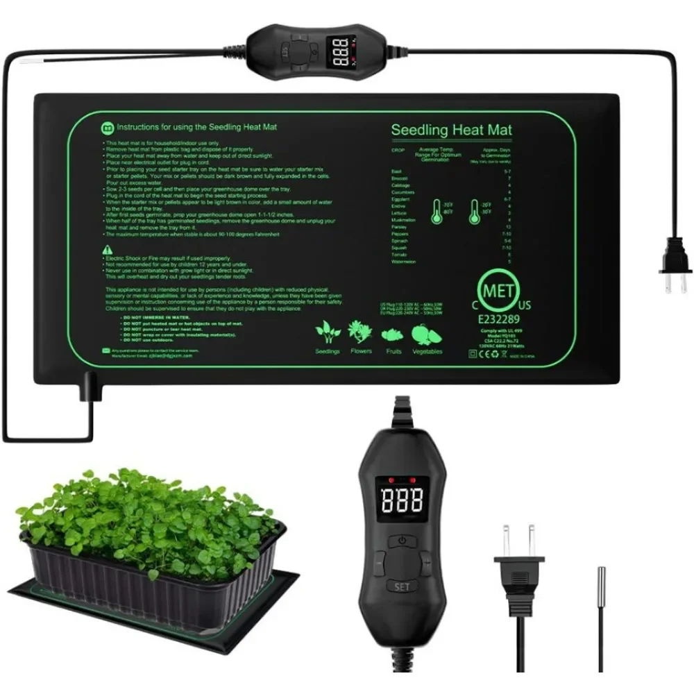 Indoor Seedling Heating Mat Digital Temperature Control IPX4 Waterproof 50W Heating Pad Hydroponics Cultivation Plants Growth