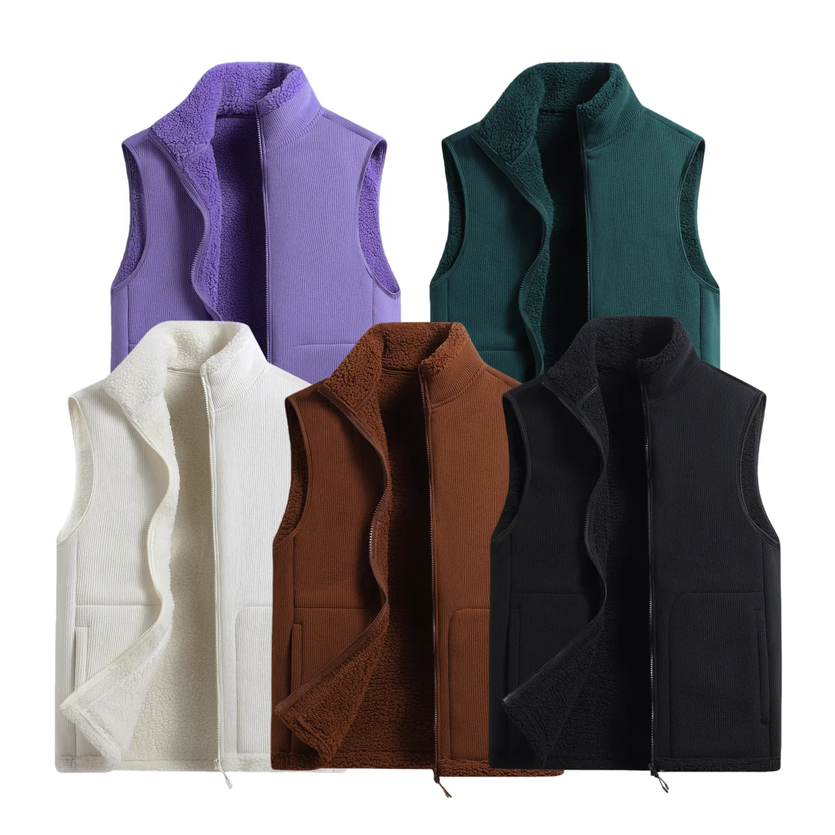 

Winter Thickened Cotton Corduroy Lamb Velvet Casual Vest Men Women Couple Style Washed Warm Windproof Stand Collar Leisure Co...
