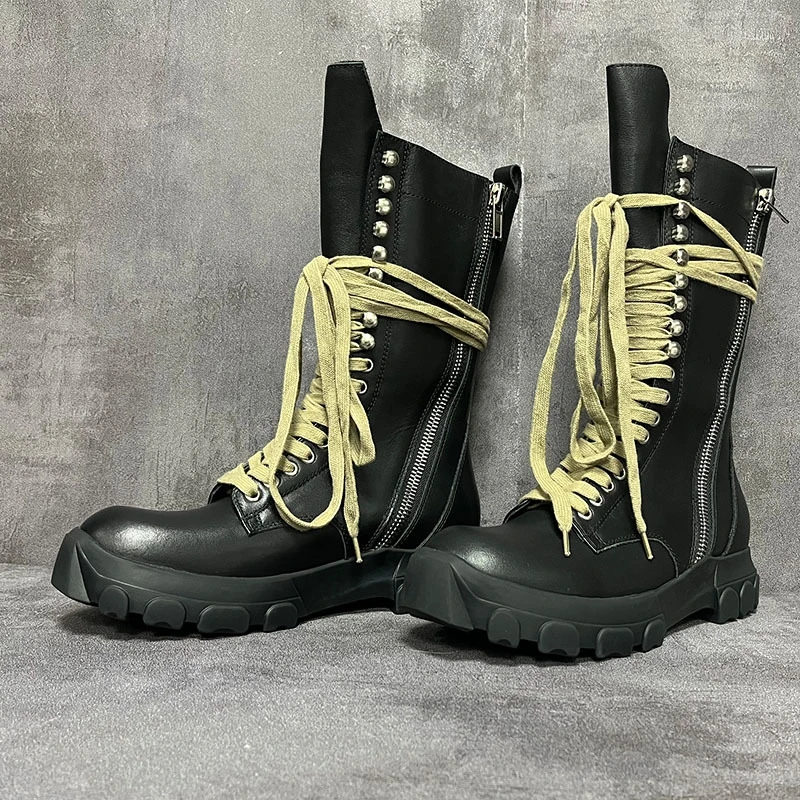 Men's High Top Boots Casual Platform Women Sneakers Leather Luxury Trainers Lace Up Zip Autumn Black Designer Shoes
