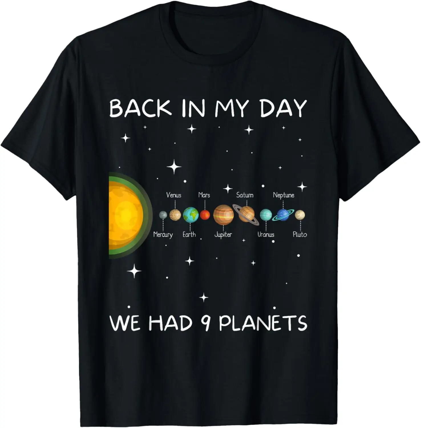 

Назад в моем день Мы Had Nine Planets - Футболка с астрономией Space & Pluto, хлопковая футболка с короткими рукавами и круглым вырезом, унисекс