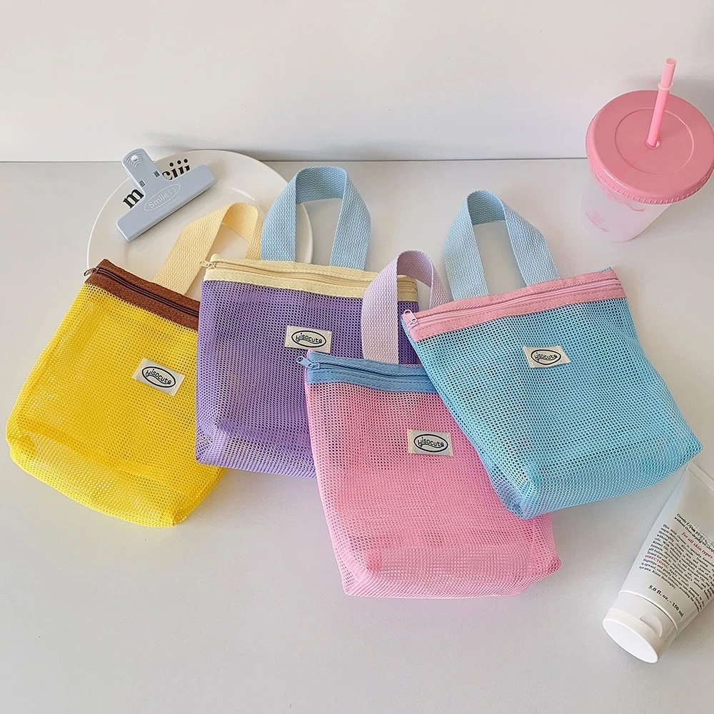 

Mesh Women Cosmetic Bag Skin Care Storage Bag Makeup Brush Korean Storage Bag Lipstick Toiletry Student Stationery