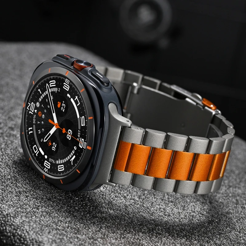 Premium Titanium Alloy Three bead Watch Band Compatible For Samsung Galaxy Watch 8 Ultra Lightweight Luxury Titanium Metal Strap