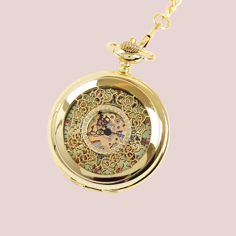 8935Golden dense flower inlaid gold ancient Roman scale luminous display pocket watch classical mechanical pocket watch