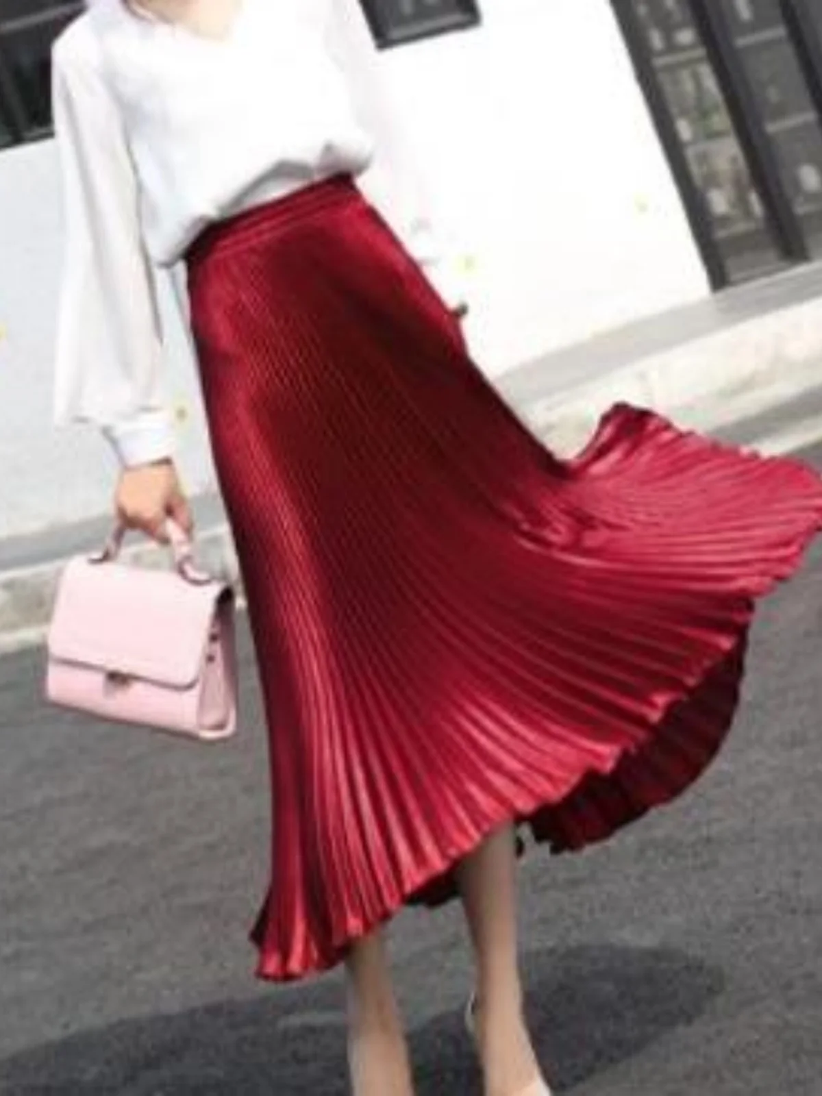 سليم صالح عالية الخصر مطوي تنورة طويلة المرأة Ele منتصف طول Gored تنورة عالية الخصر تصميم Faionable Busin عادية #5