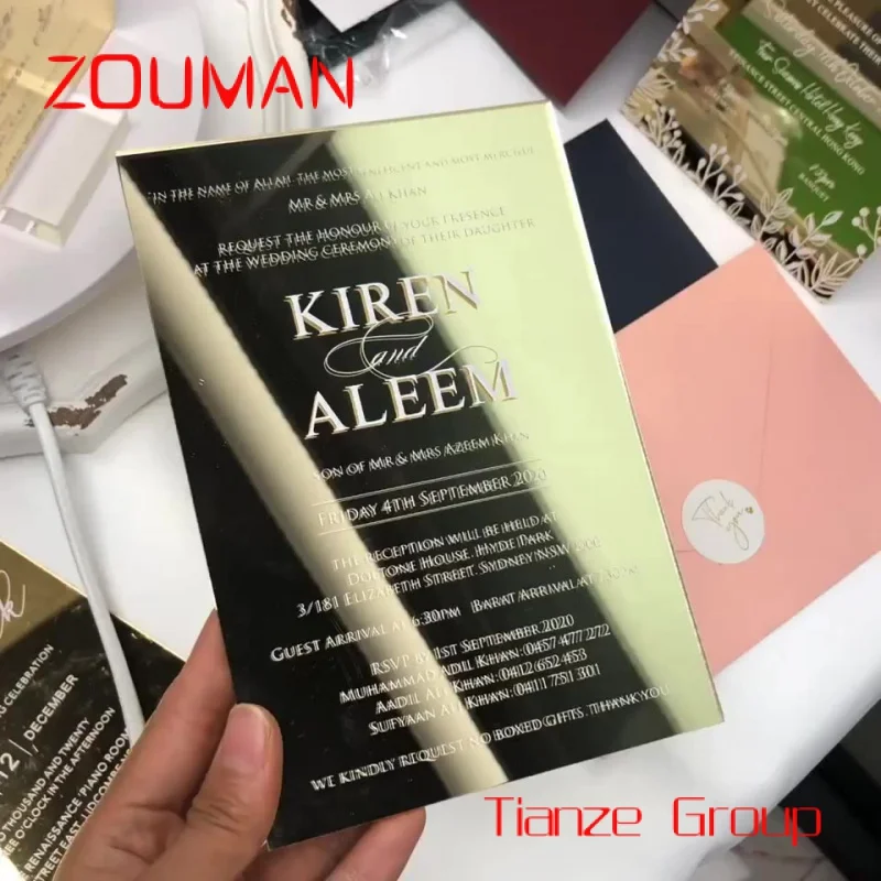 Personalizza il tuo compleanno personale matrimonio danza concerto festa affari laurea specchio acrilico invito a nozze carta