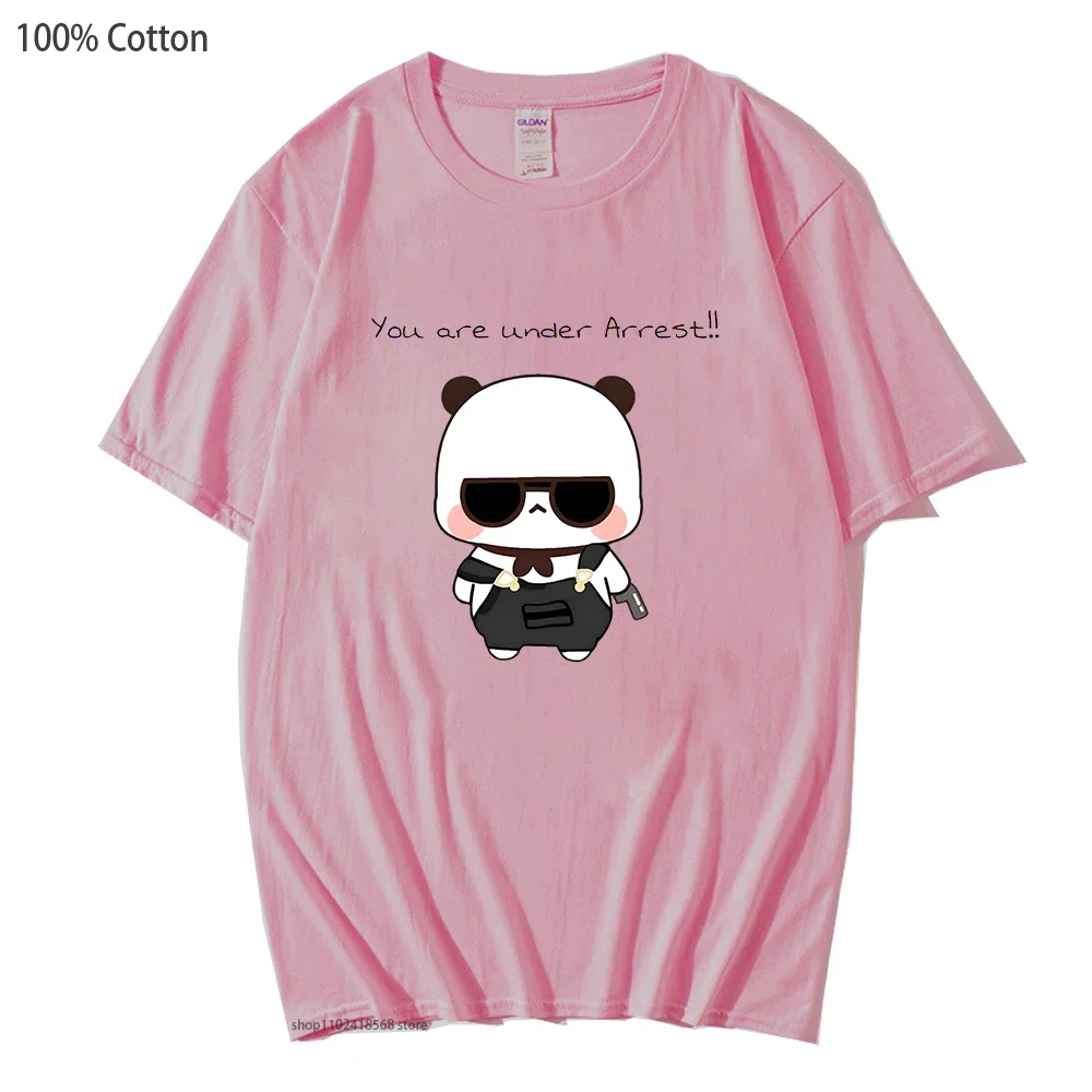 Cute Dudu and Bubu Dudu Like Spy Officer In Black T-Shirts 100% Cotton Clothes Panda and Brownie Bear Tees Men Women Couple Tops