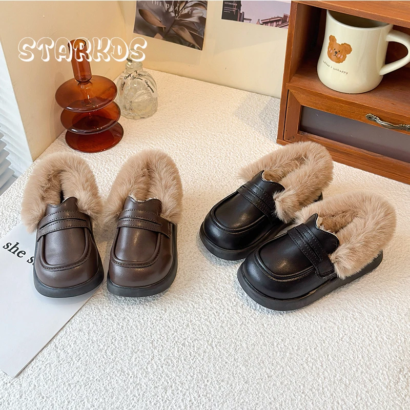 سميكة وحيد الدافئة الفراء المتسكعون الاطفال فتاة الشتاء رقيق أفخم الجلود حذاء مسطح طفل رضيع الفاخرة ريال الأرنب الفراء المدرسة Zapatos