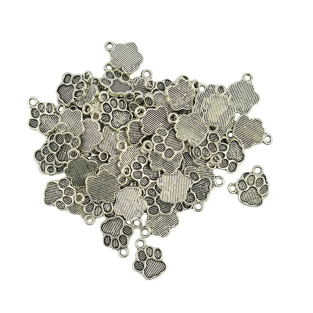 3-6pack 50pcs Tibetan Silver Cute Puppy Paw Print Charms Dangle Pendant DIY