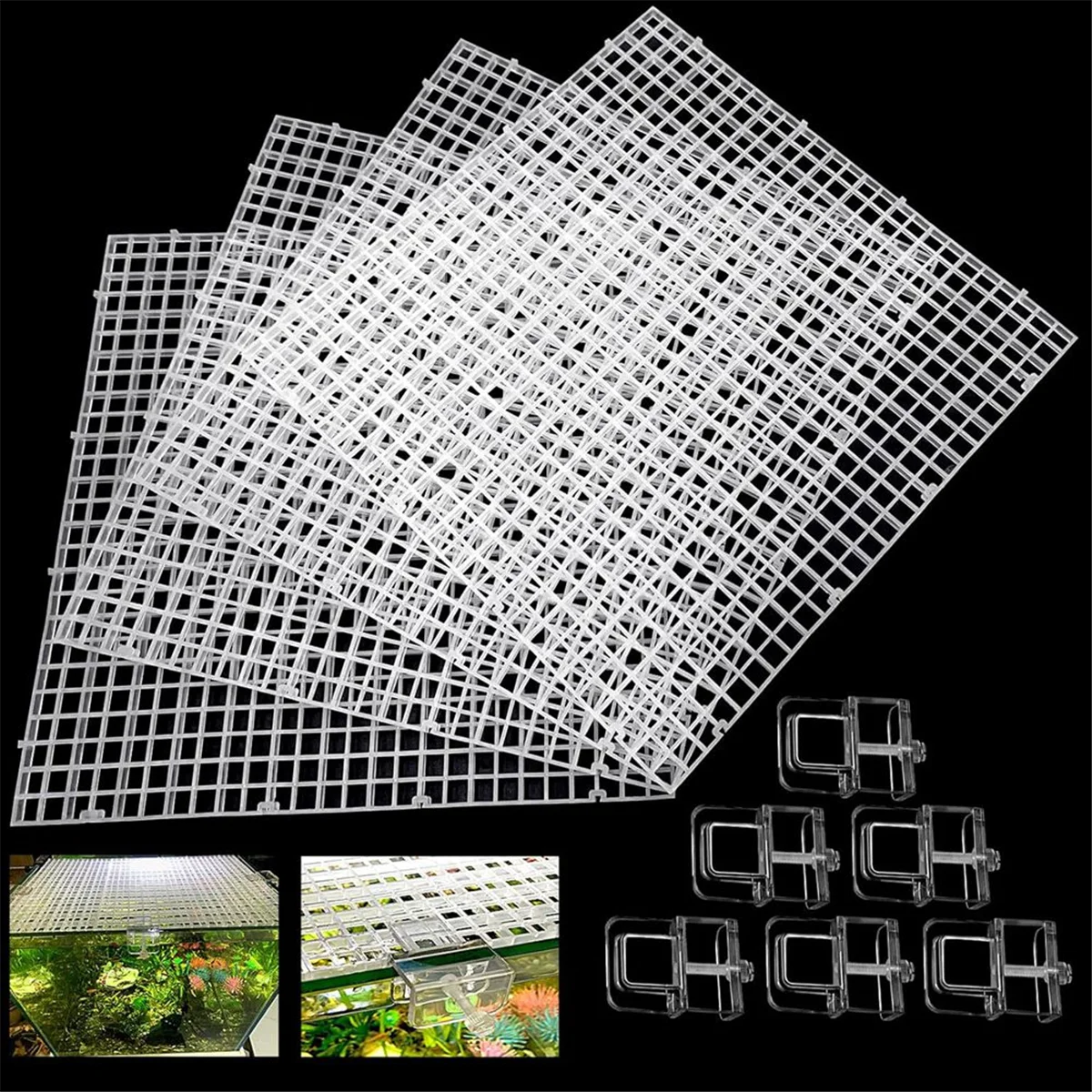 4 Coperchio per acquario Cappuccio per acquario Coperchio superiore Coperchio per terrario Griglia in plastica Pannello per uova Griglia 6 Clip per pannello di copertura per acquario HY