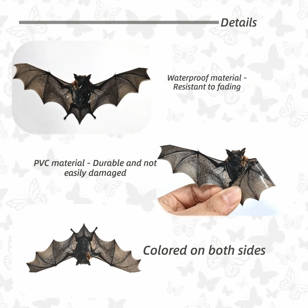 12Pcs Waterproof PVC 3D Bat Wall Stickers Realistic 3D Texture Reusable Bat Wall Decals Double-sided Printing Easy to Paste