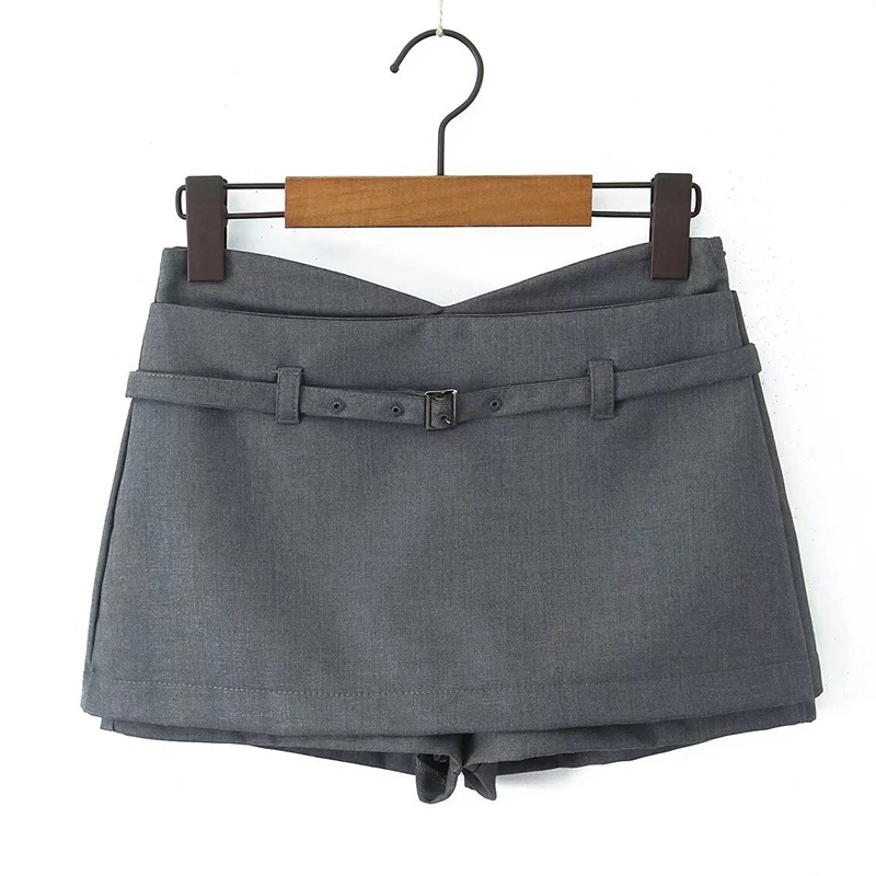

Casual Suit Skirt Shorts Solid Women's Summer Mini Shorts Skirt Loose Pants Black Grey Office Lady With Belt
