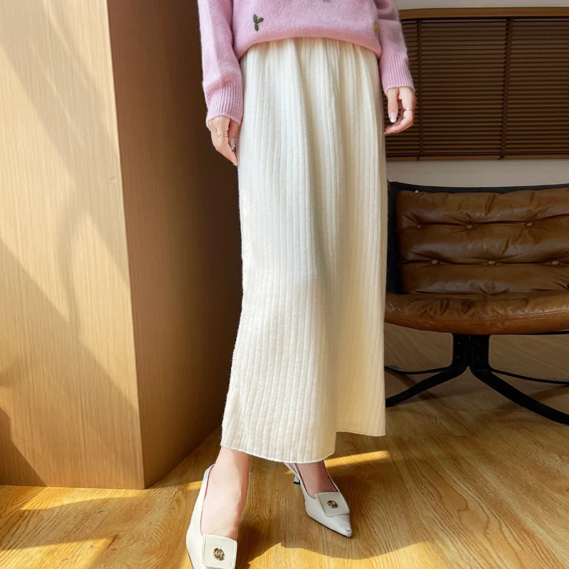 2024 Autumn/Winter New Women's Half Skirt 100% Wool Knitted Women's Skirt Solid Color Korean Edition Hot Selling Women's Skirt