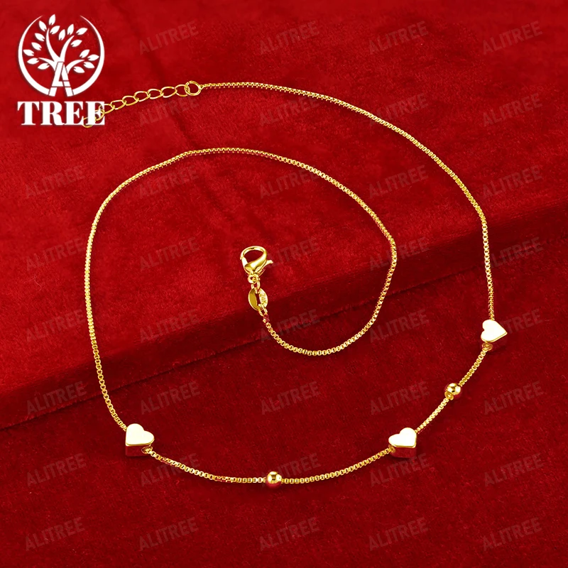 

45cm 18k Gold Bead Heart Necklace Box Chain For Women Charm Engagement Banquet Party Sweet Cute Jewelry Versatile Accessories
