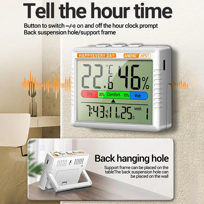 Termômetro digital higrômetro medidor de umidade temperatura ambiente interno despertador estação meteorológica higrômetro de ar medidor de umidade