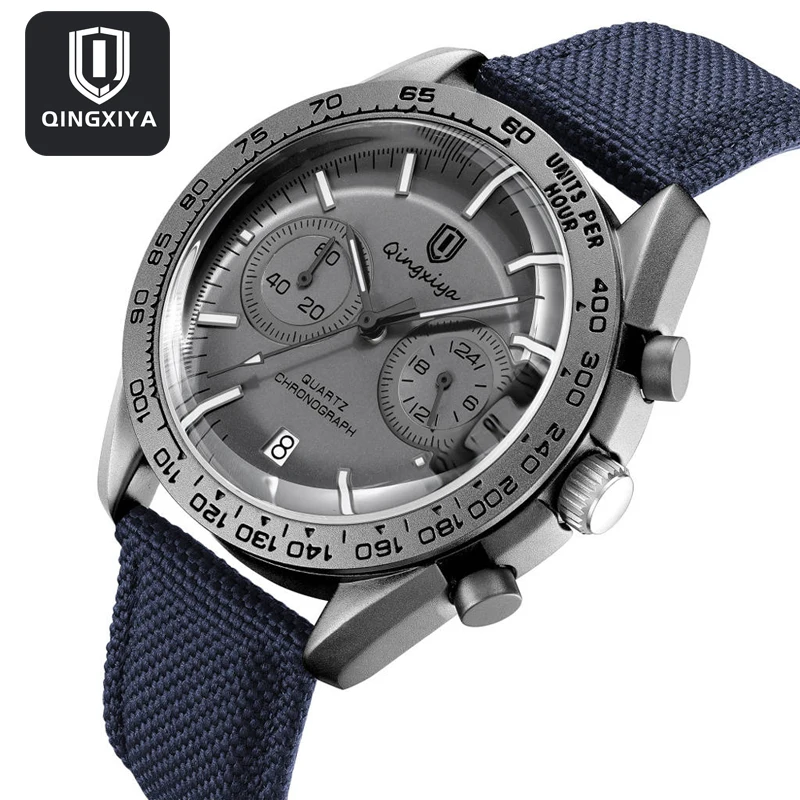 QINGXIYA Brand New Fashion Chronograph Quartz Watch Men Sports Leather Waterproof Luminous Calendar Watches Relogio Masculino