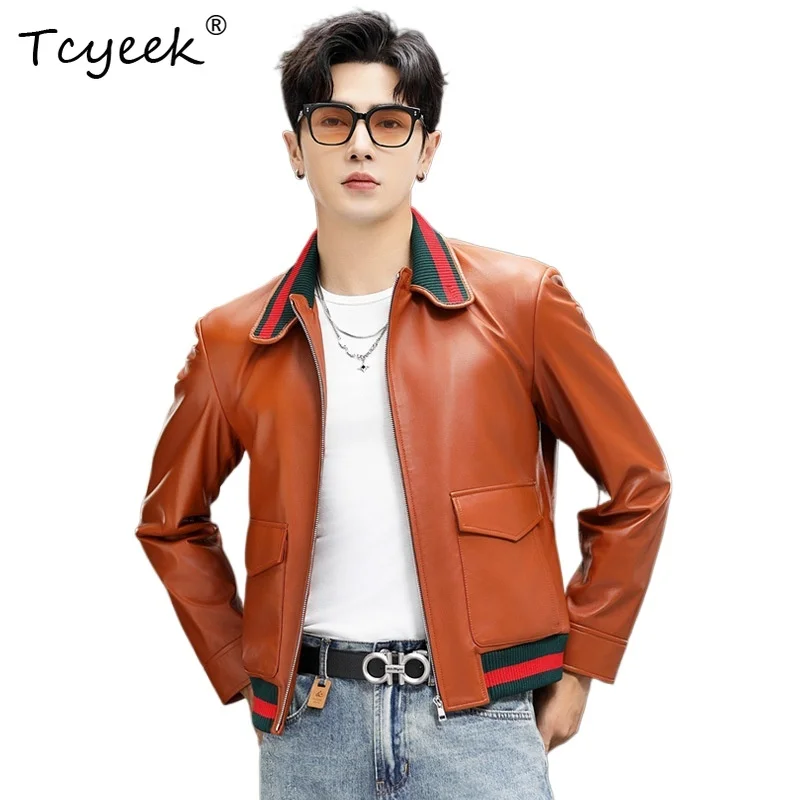 Tcyeek Genuine Leather Jacket Men Top Layer Sheepskin Jackets for Man Short Autumn Winter Plus Size Motorcycle Coats 2026 가죽점퍼