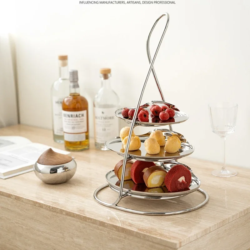 

Stainless steel three-layer dessert rack light luxury food cake display rack afternoon tea fruit snack plate ornament