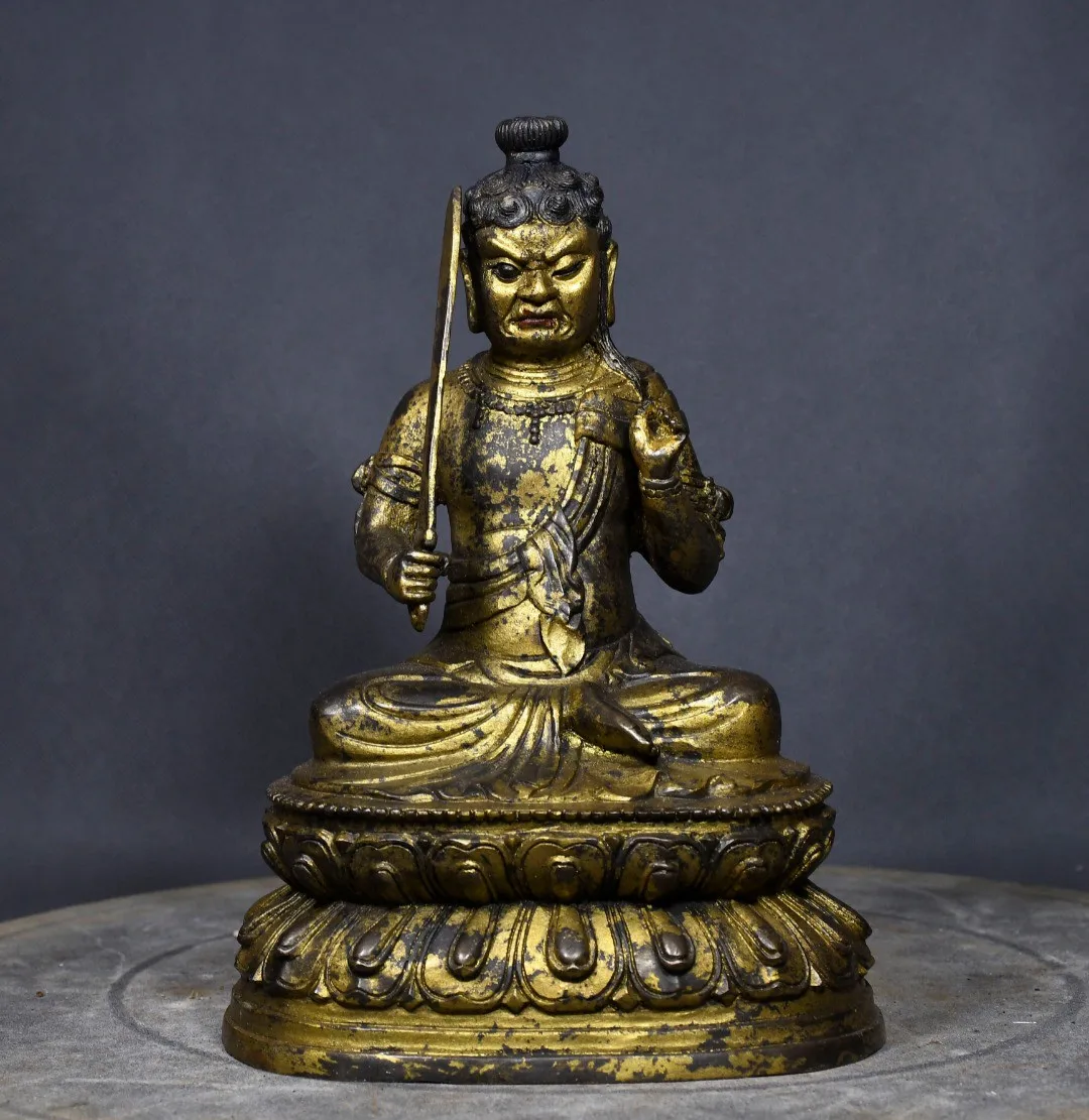 Tibetan Old Bronze Buddha Pure Copper Mud Gold Dot Gold Motionless Mingwang Sitting Buddha Statue Home Buddha Hall Supplies Orna