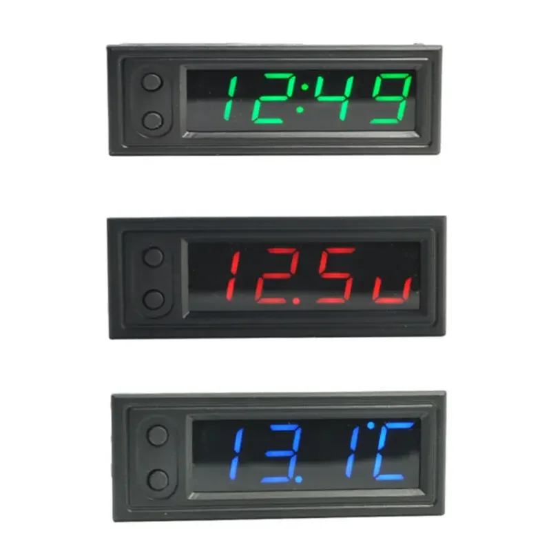 3 IN 1 Mini Car Digital Clock Thermometer Voltmeter LED Display Digital Timer Voltmeter Interior Electronic Accessorie Backlight