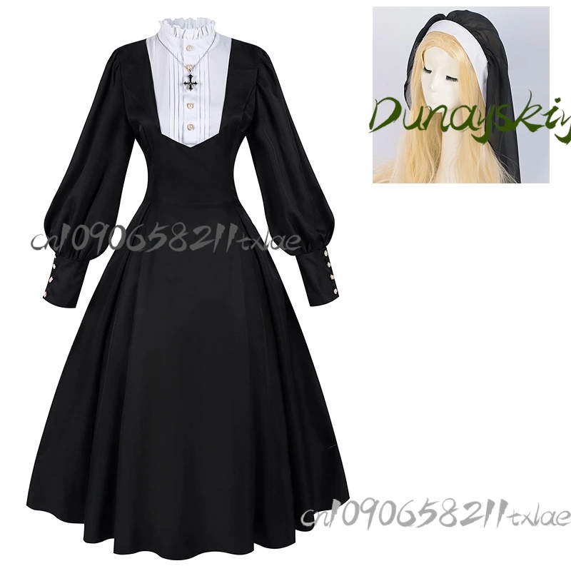 2025 Gothic Nun Dress - Triple-Festival Cosplay Set with Detachable Rosary & Glow-in-the-Dark Cross, Easter/Halloween/Christmas