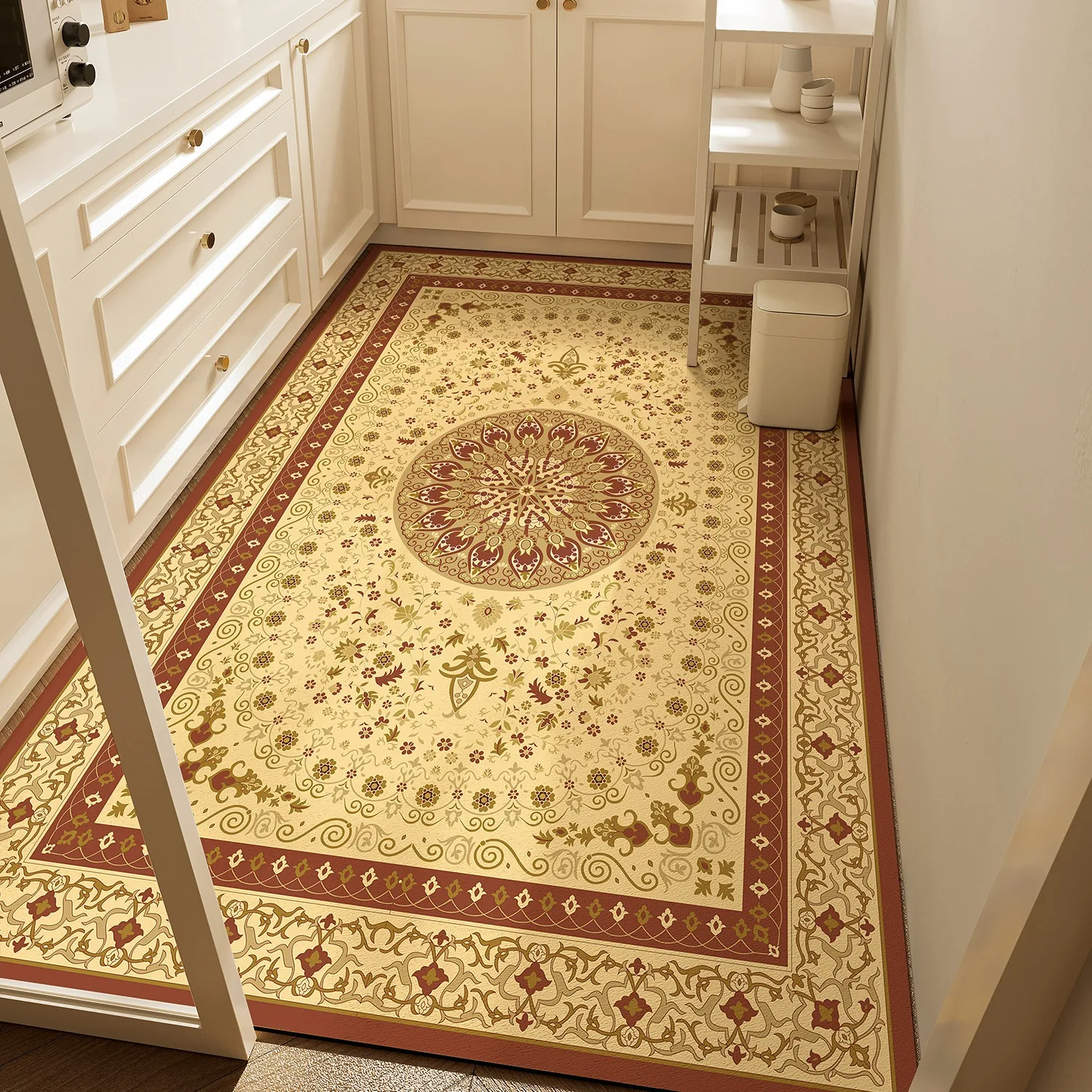 Vintage BOHO American Carpet Kitchen Rug Anti-slip Floor Mats Dirty Resistant Oil-proof Easy Clean PVC Leather Washable Mat 주방매트