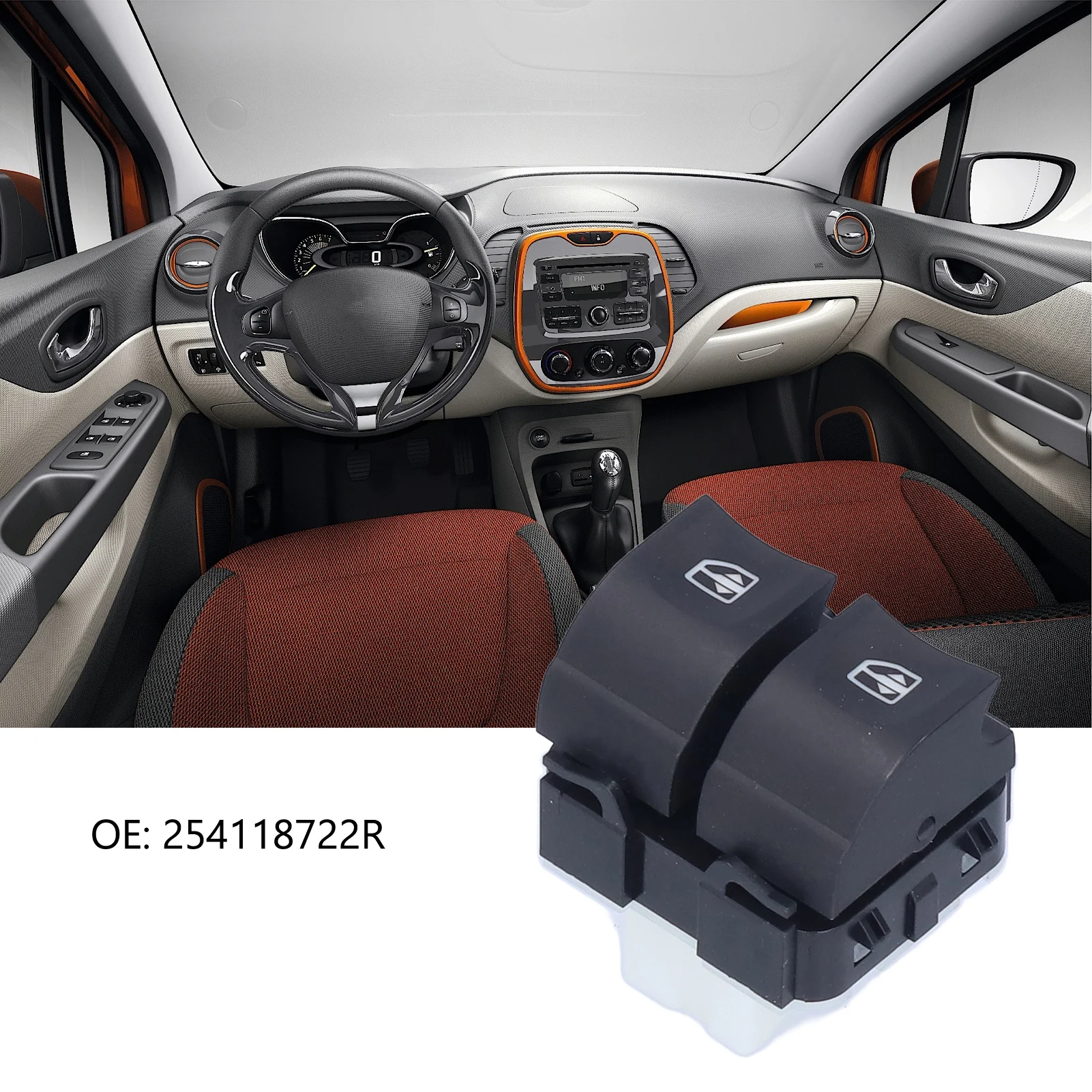 

254118722R Window Control Switch Button 254118722R Black Replacement for CAPTUR Mk1 2012 to Present Window Switch Lift Button
