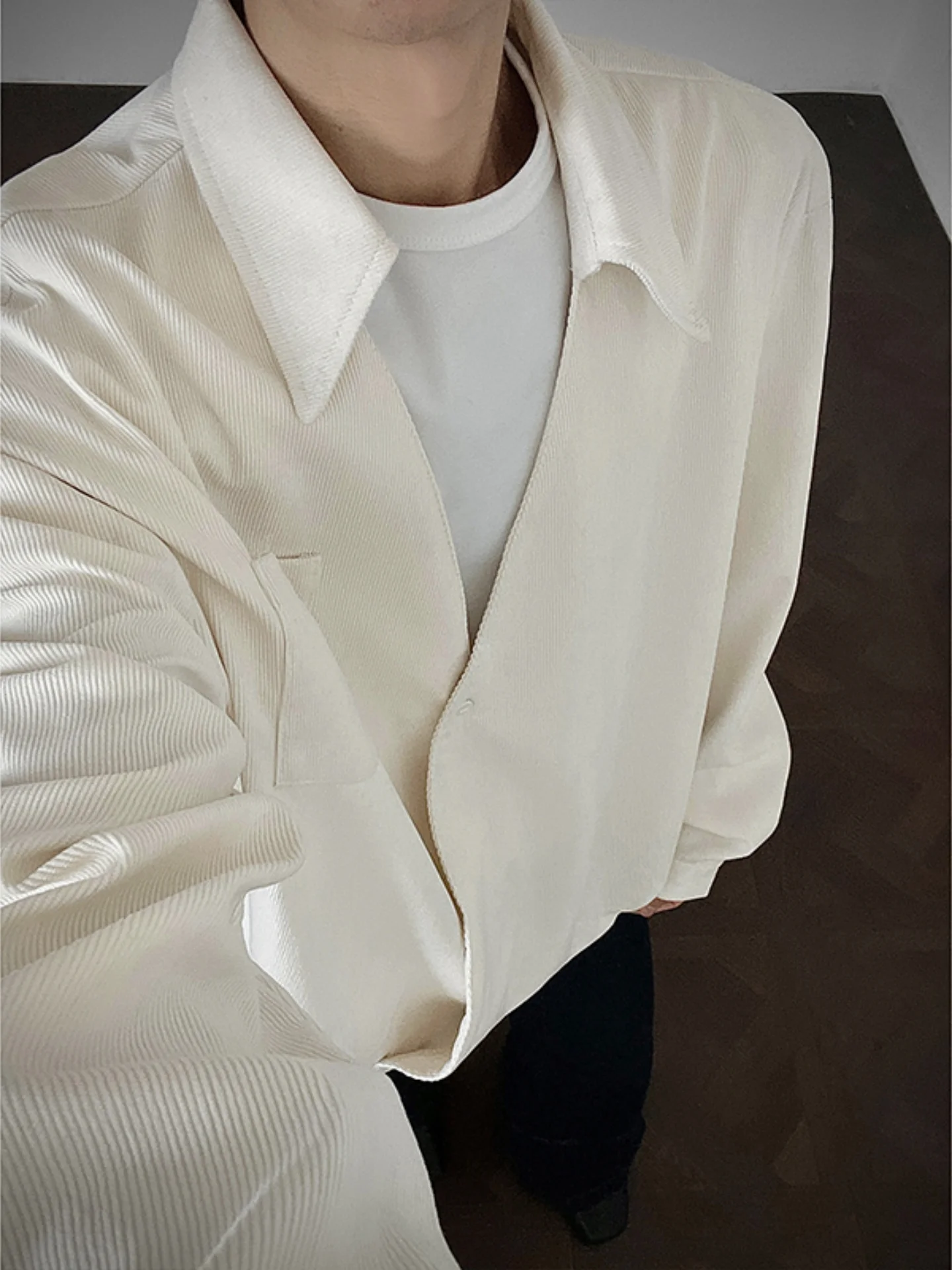 

Loose Fit Cuban Collar Long Sve Men's irt Vintage Sle Corduroy Jaet Autumn Casual Haome Top Quali Wear Resistant