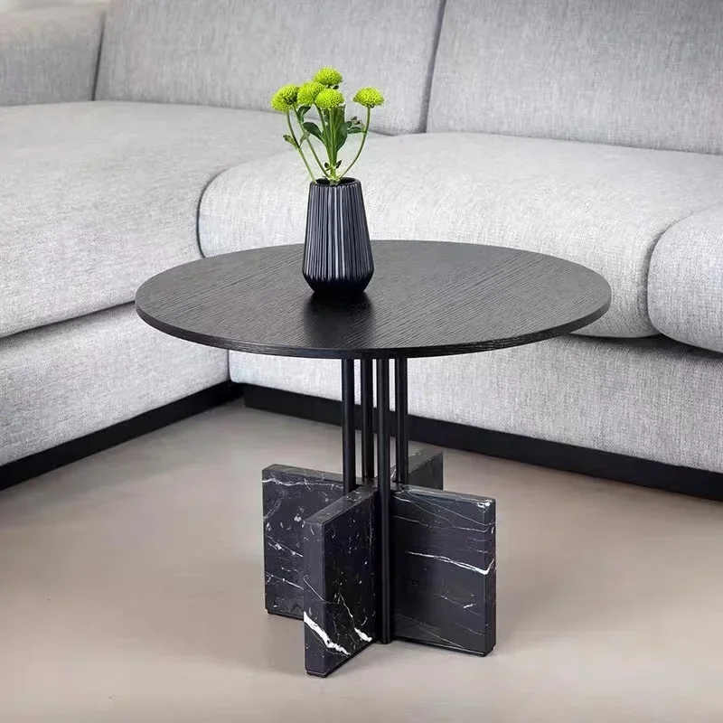 الفن الإبداعي أبيض وأسود الجذر الرخام طاولة مستديرة صغيرة غرفة المعيشة أريكة طاولة جانبية طلاء الخشب سطح الزاوية طاولة الزاوية #1