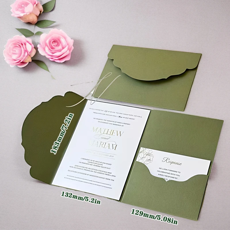 

30pcs 18x13cm Green Envelopes for Wedding High-grade 250g Paper Card Invitation Small Business Stationery Supplies Storage Bag