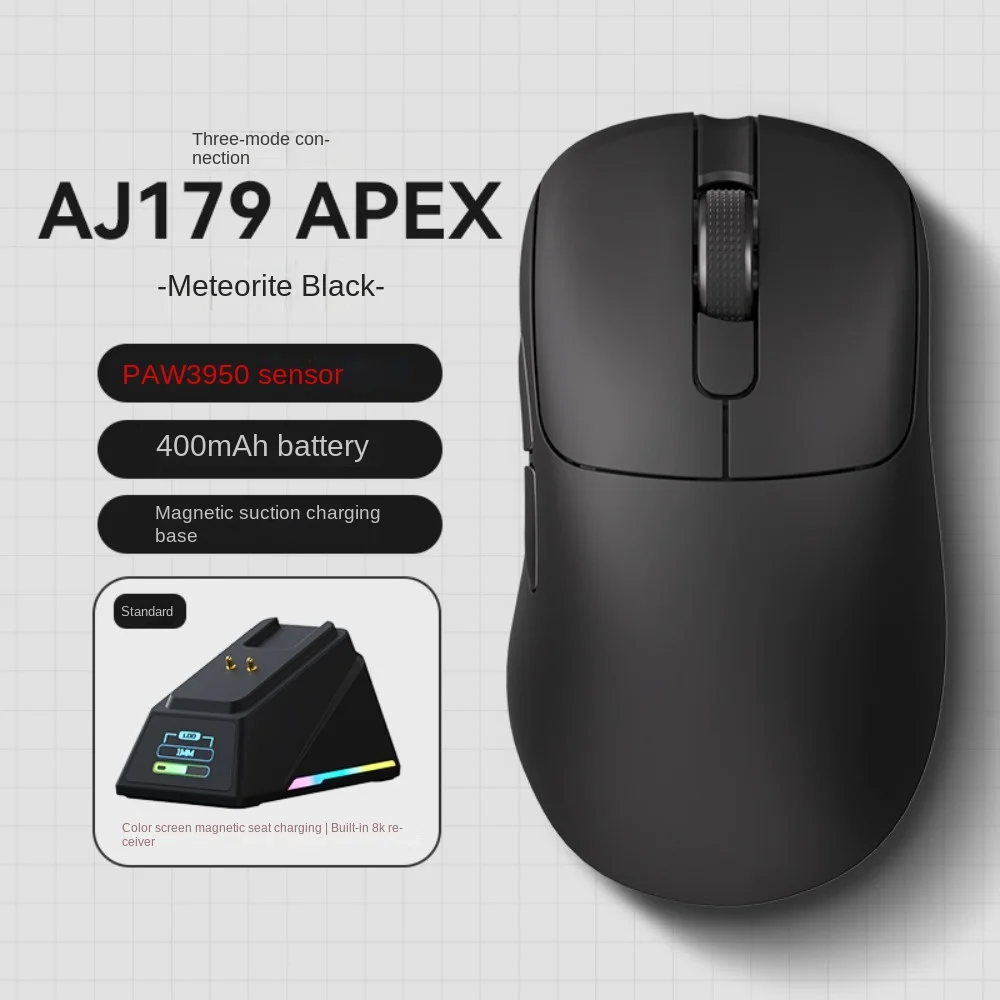 AJAZZ AJ179APEX Right-Handed Gaming Mouse PAW3950 58g 8Khz Lightweight Wireless Tri-Mode Ice Feel Coating with Docking Charger