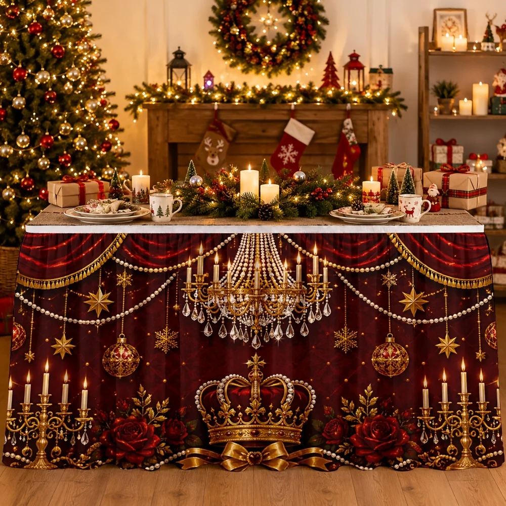 One tablecloth or table skirt - elegant red and gold color - suitable for festive banquets, weddings, receptions and decorations
