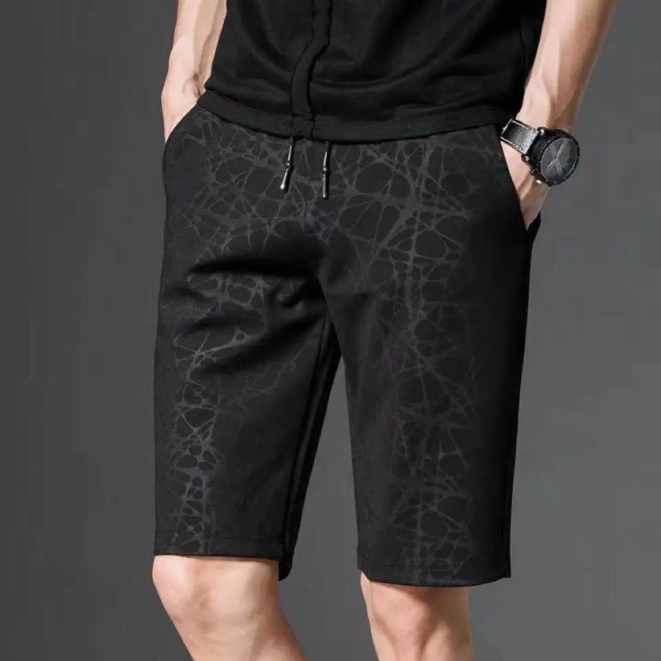 Pantalones cortos lisos para hombre, ropa de calle a la moda, holgados, de cintura elástica, informales, para playa, verano, 2023