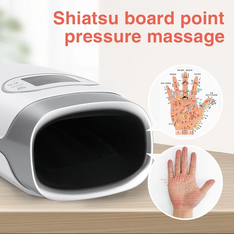 Lengthen Electric Hand & Wrist Massager with LCD Screen Pain Relief Air Compression Palm Fingers Carpal Massage with Therapy