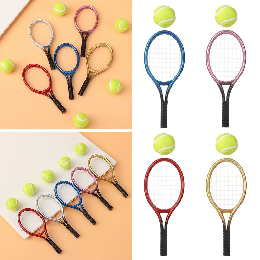 Dollhouse Accessory Doll Tennis Racket Mini Tennis Racket&Ball Miniature Tennis Racket Doll House Tennis Sport Tennis Model