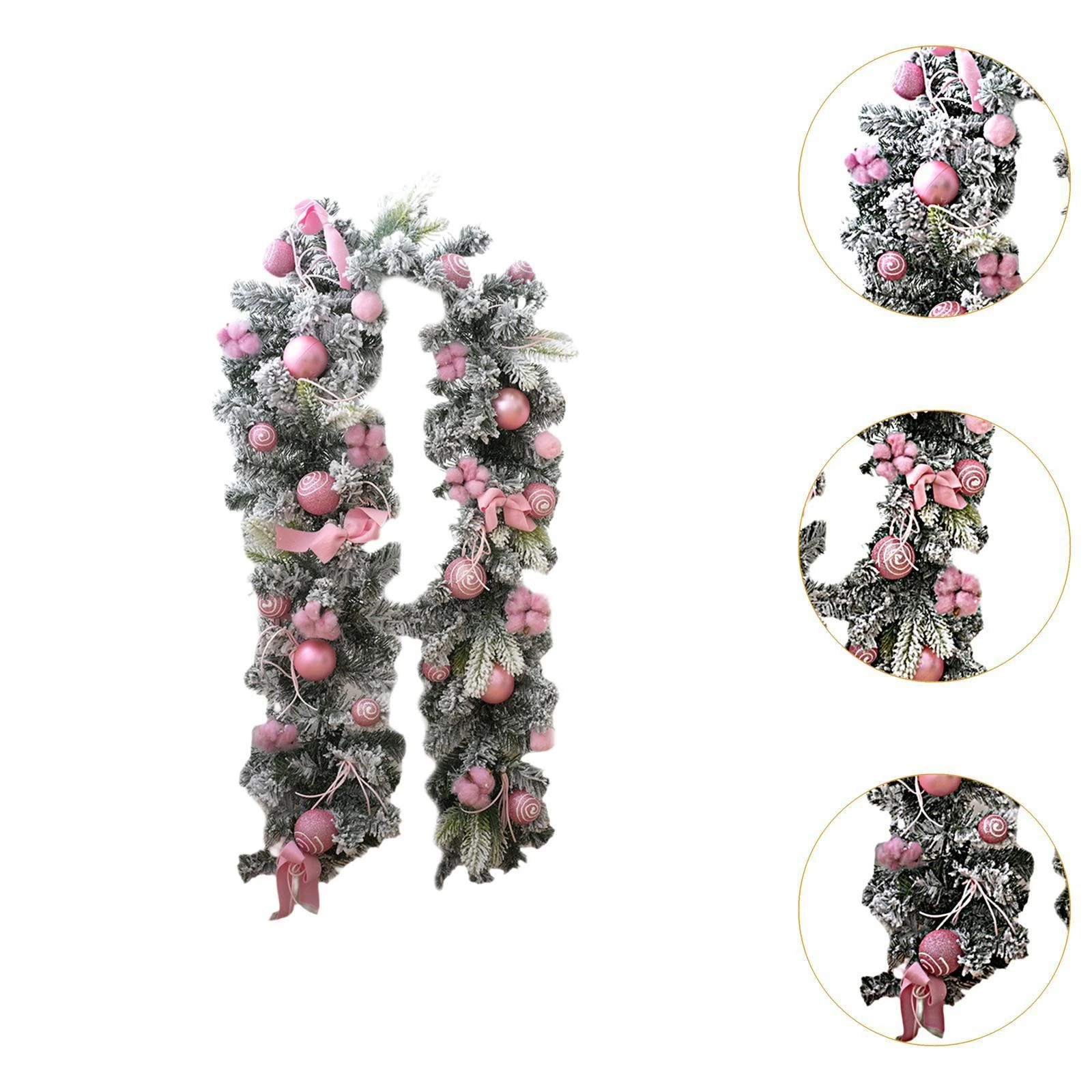 Hot Pink Christmas Wreath Decor With Balls Artificial Plant Rattan Garland Christmas Rattan Hanging Ornament For Home Decor view 2