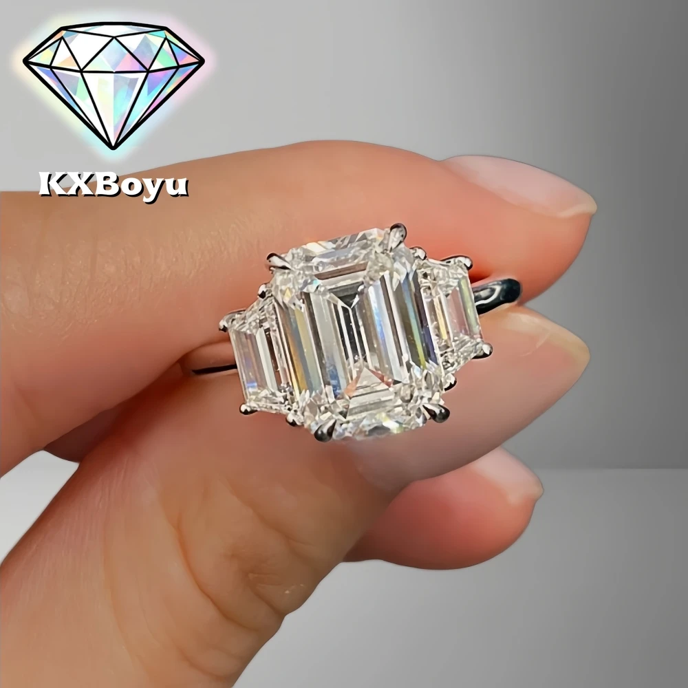 

Обручальное кольцо с муассанитом изумрудной огранки 2 карата, трехкамерное, с бриллиантами, для женщин, из стерлингового серебра S925, с сертификатом