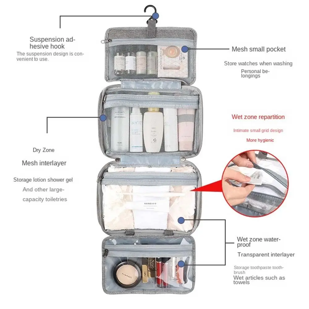 Organizador de viaje de gran capacidad, estuches de cosméticos plegables, bolsas de almacenamiento de artículos de tocador, bolsas de almacenamiento colgantes con cremallera, bolsas de maquillaje