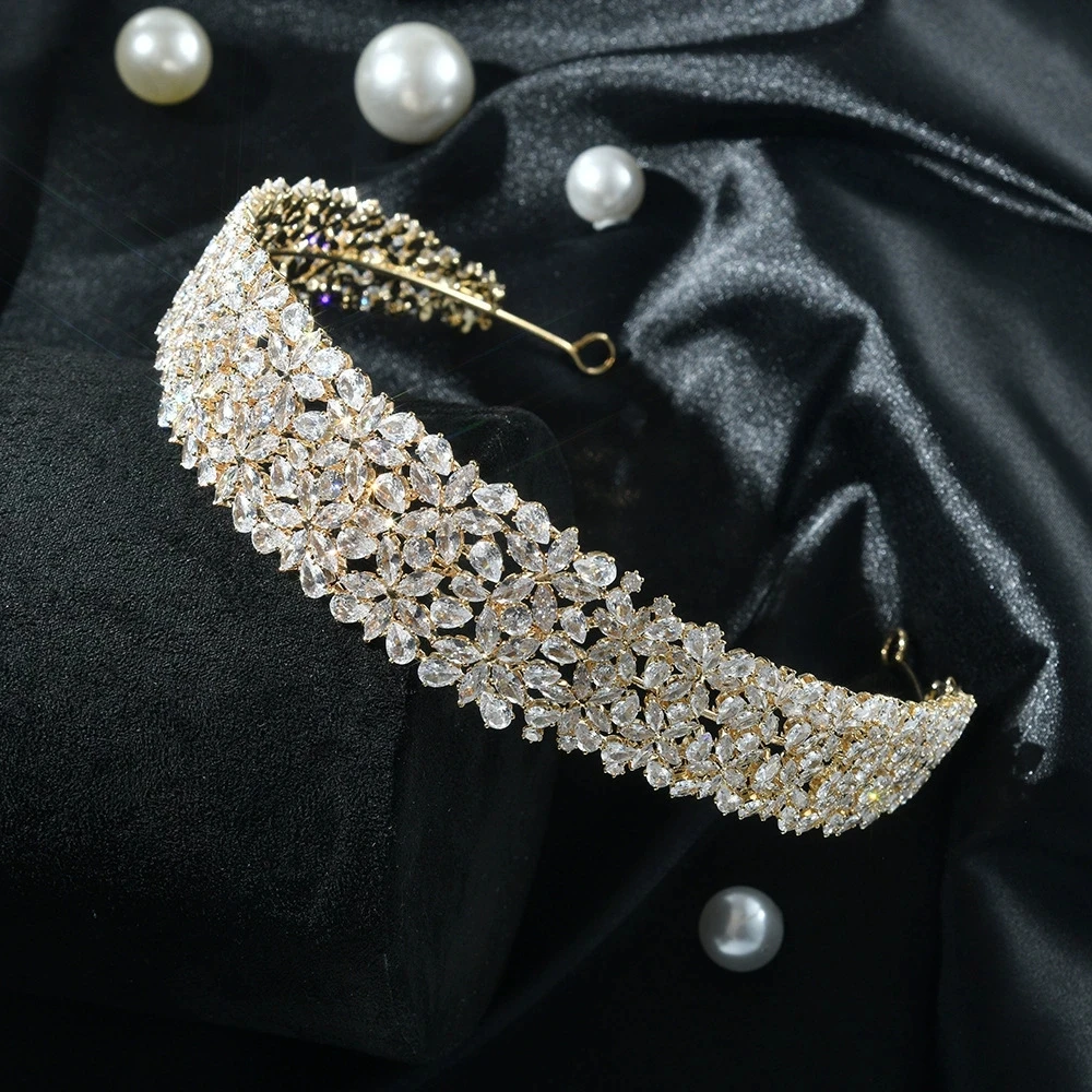 Bandeau de mariée en Zircon coréen, couronne de cheveux entièrement en diamant pour mariage, accessoire de cheveux haut de gamme à la mode pour fête d'anniversaire
